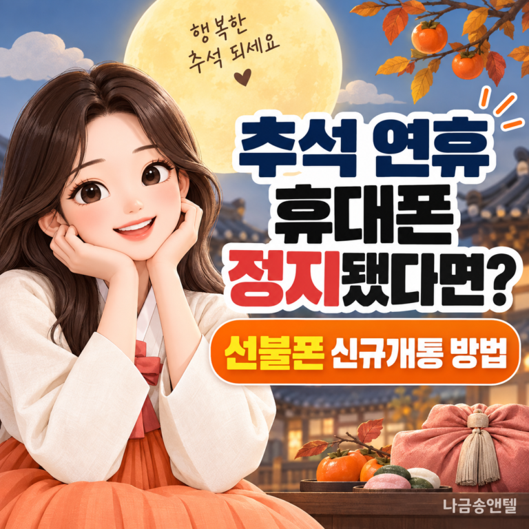 추석 연휴 휴대폰 정지 시 선불폰 신규개통 방법을 안내하는 대표 이미지